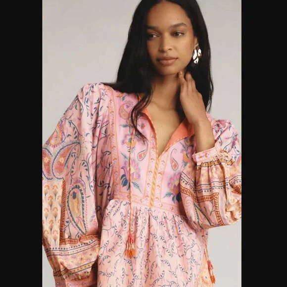 New S Farm Rio x Anthropologie long-sleeve pink floral printed maxi dress - Picture 2 of 12